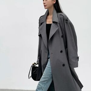 Oversized  Long Trench Coat for Women Double Breasted Loose Casual Overcoat